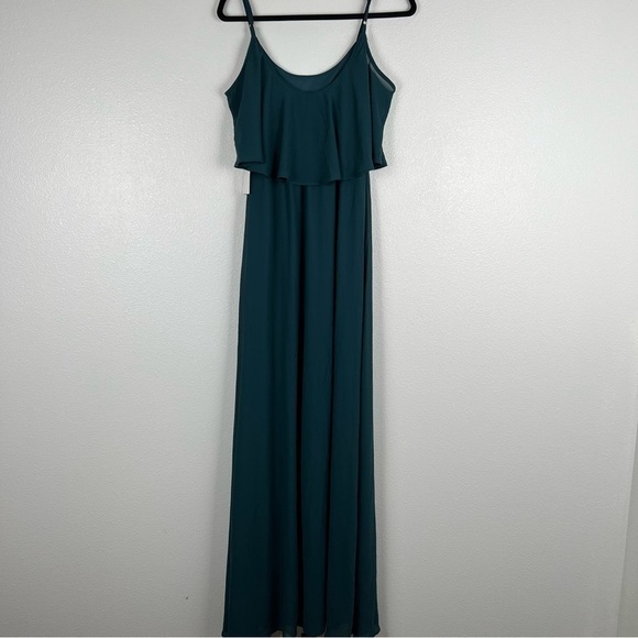 Show Me Your Mumu Caitlin Ruffle Maxi Dress Deep‎ Jade Chiffon Sz XXS - Picture 7 of 9